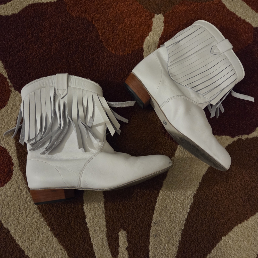 Fringe White Ankle Boots